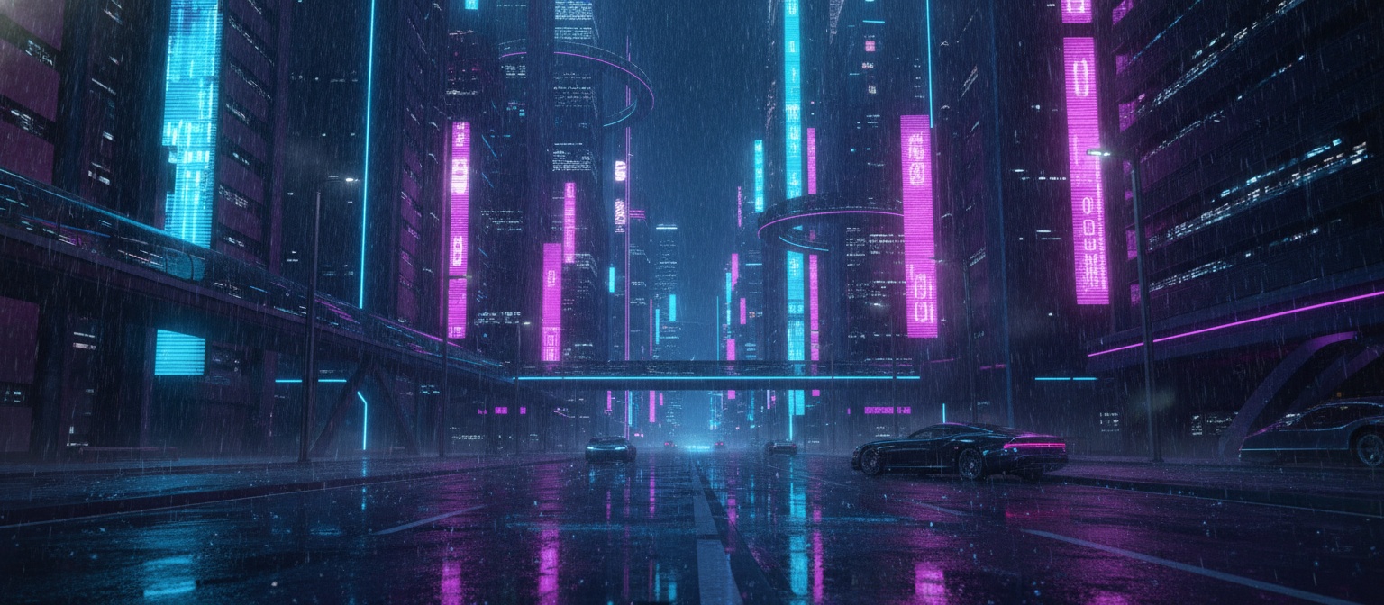Ville néon sous la pluie